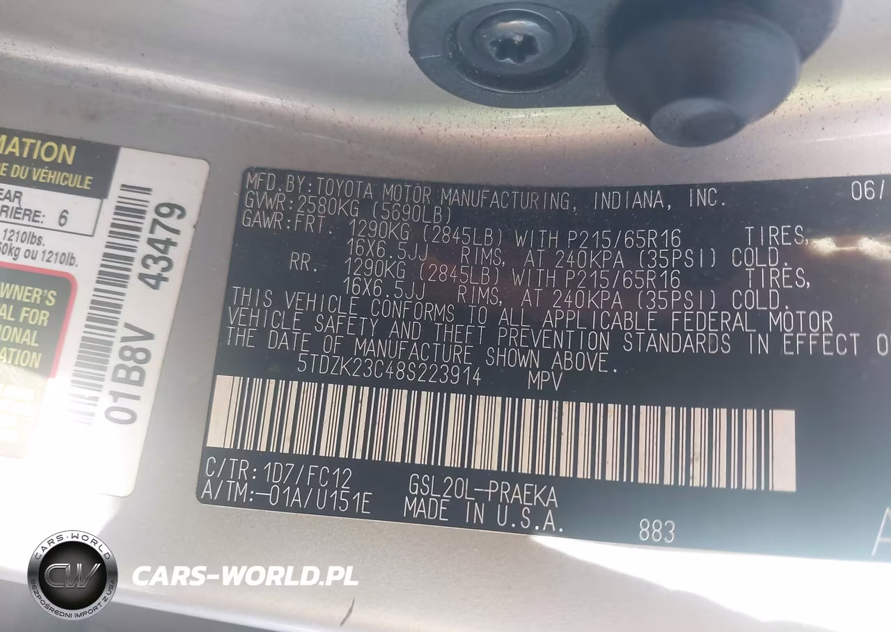 2008 Toyota Sienna Le VIN:5TDZK23C48S223914 - 9