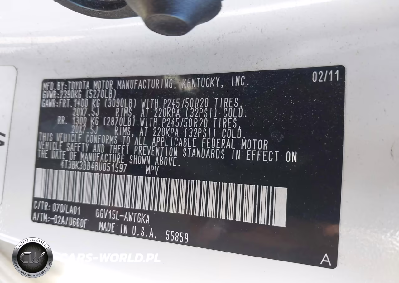 2011 Toyota Venza Base V6 VIN:4T3BK3BB4BU051597 - 9
