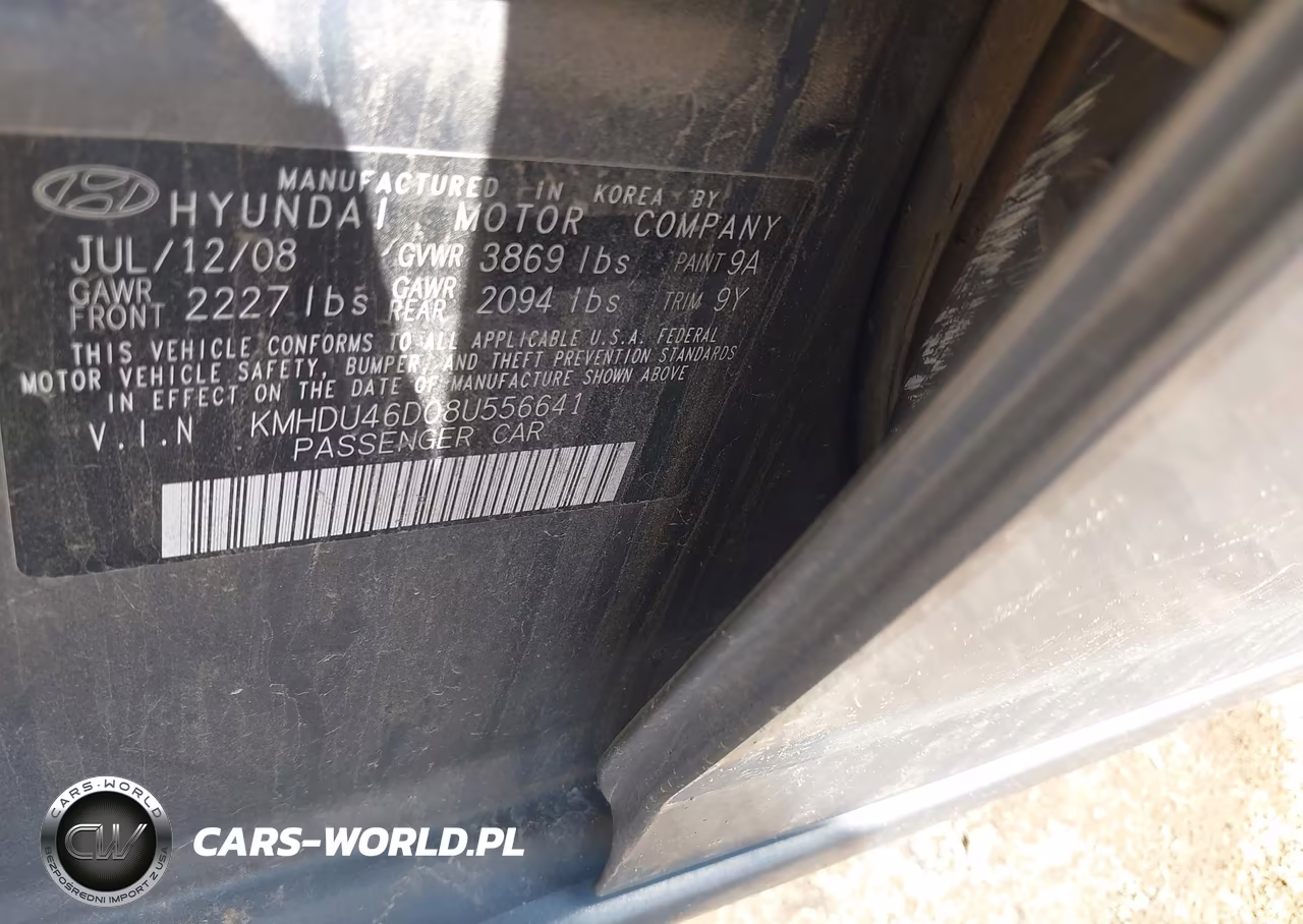 2008 Hyundai Elantra Gls-Se VIN:KMHDU46D08U556641 - 9