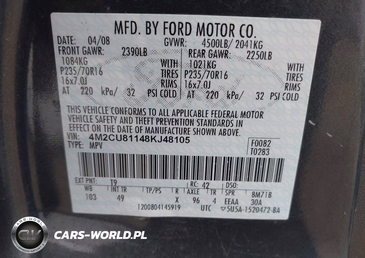 2008 Mercury Mariner V6 VIN:4M2CU81148KJ48105 - 9