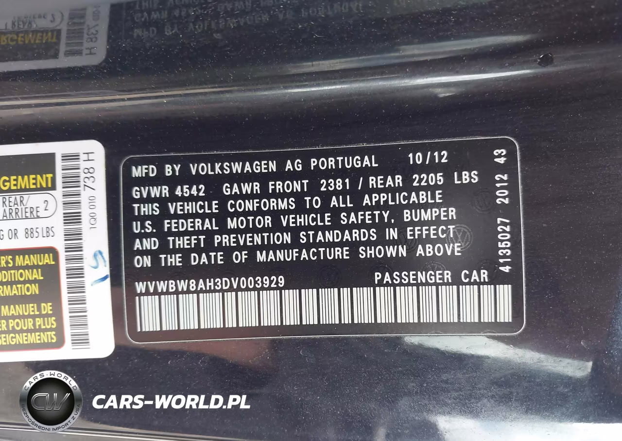 2013 Volkswagen Eos Komfort VIN:WVWBW8AH3DV003929 - 9