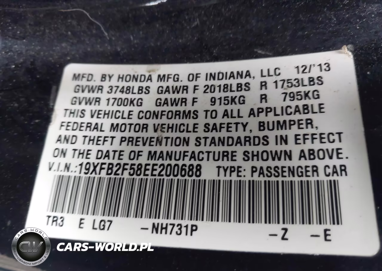 2014 Honda Civic Lx VIN:19XFB2F58EE200688 - 9