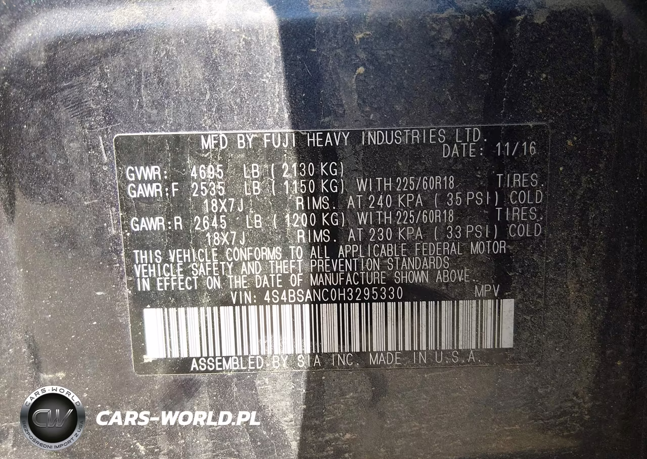 2017 Subaru Outback 2.5I Limited VIN:4S4BSANC0H3295330 - 9