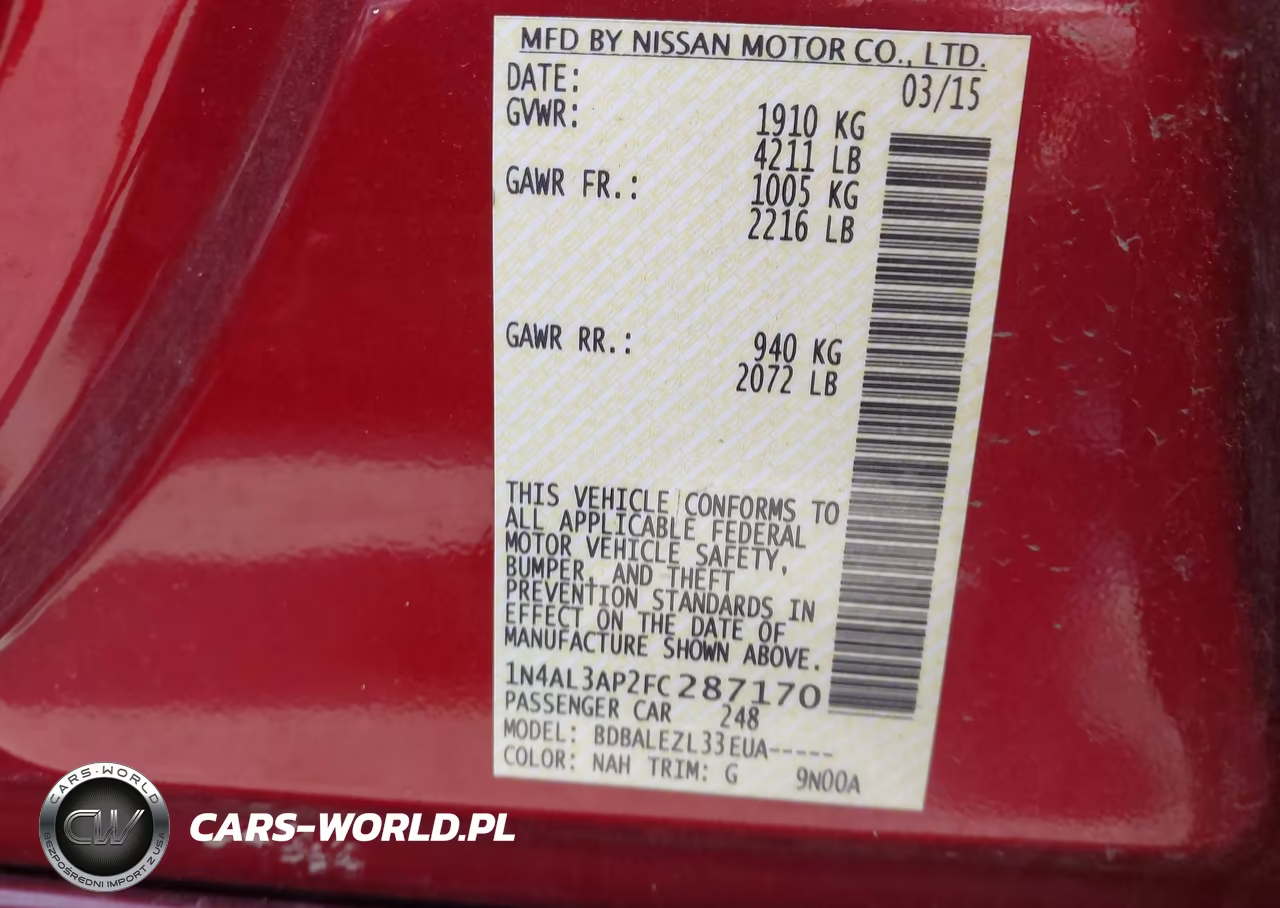 2015 Nissan Altima 2.5-2.5 S-2.5 Sl-2.5 Sv VIN:1N4AL3AP2FC287170 - 9