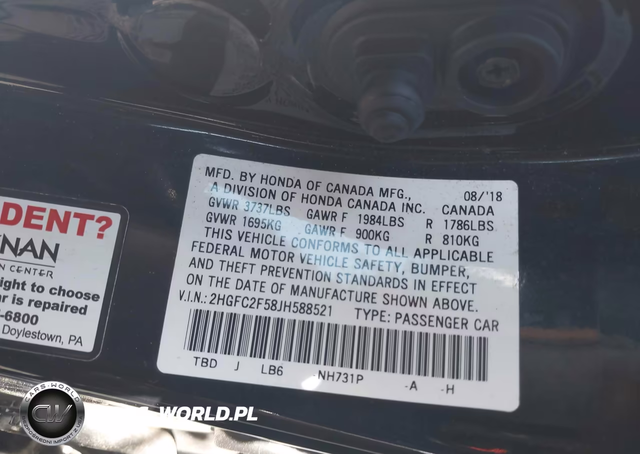 2018 Honda Civic Lx VIN:2HGFC2F58JH588521 - 9