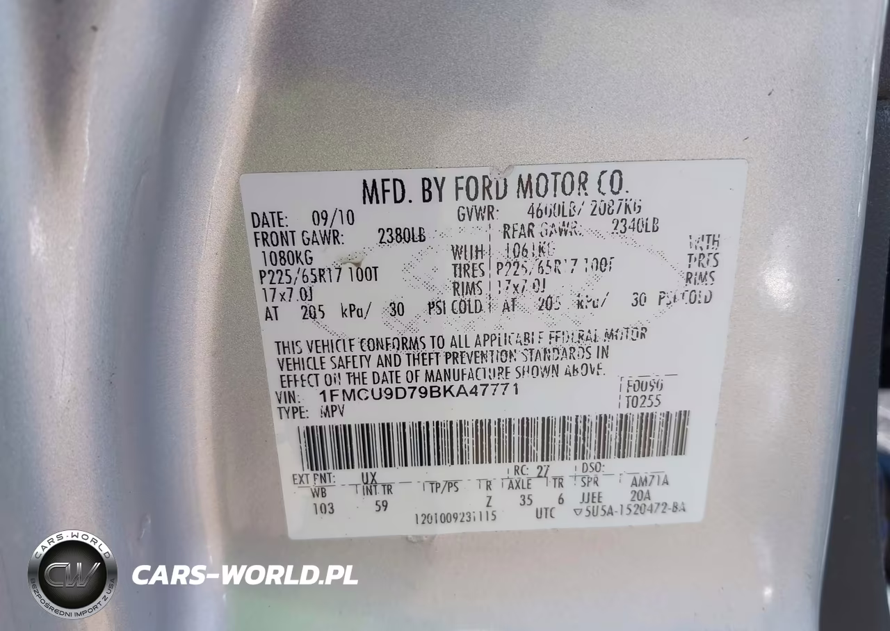 2011 Ford Escape Xlt VIN:1FMCU9D79BKA47771 - 9