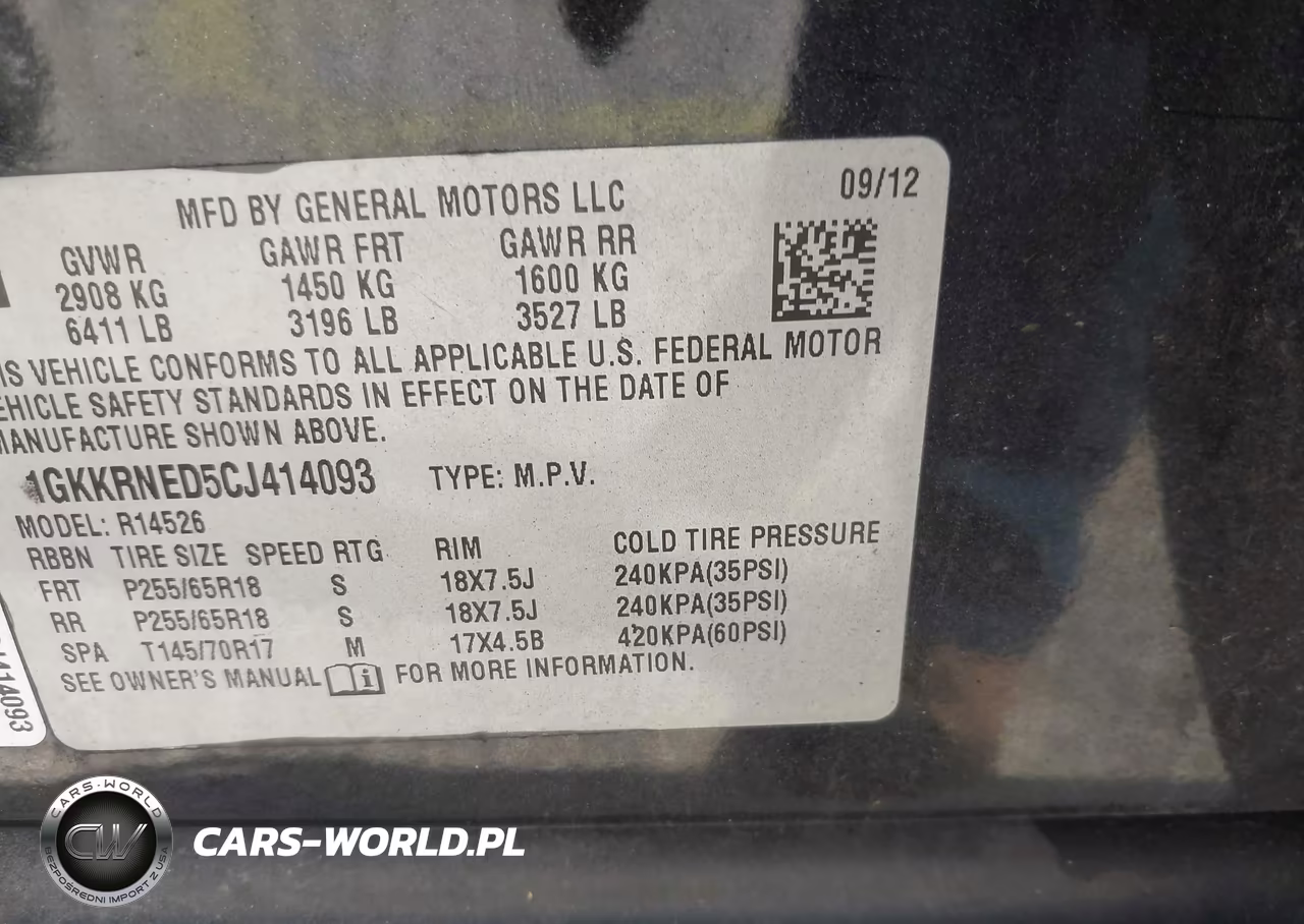 2012 GMC Acadia Sl VIN:1GKKRNED5CJ414093 - 9