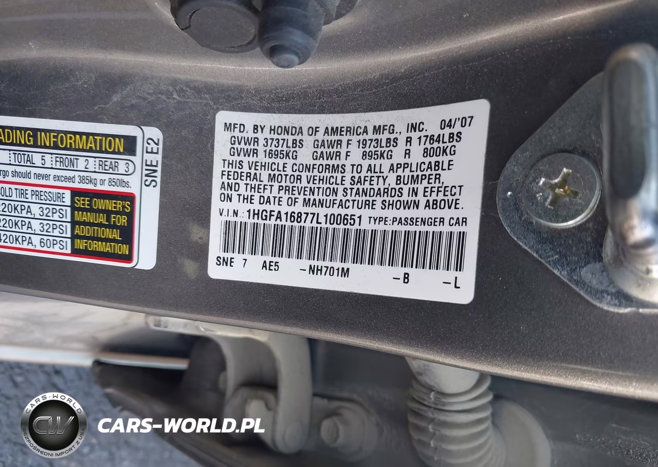 2007 Honda Civic Ex VIN:1HGFA16877L100651 - 9