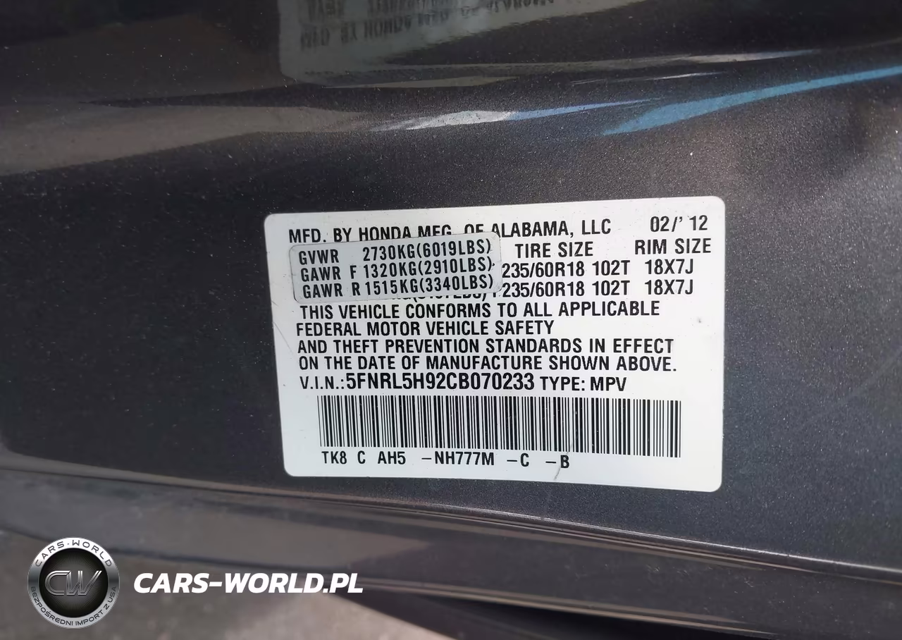 2012 Honda Odyssey Touring-Touring Elite VIN:5FNRL5H92CB070233 - 9
