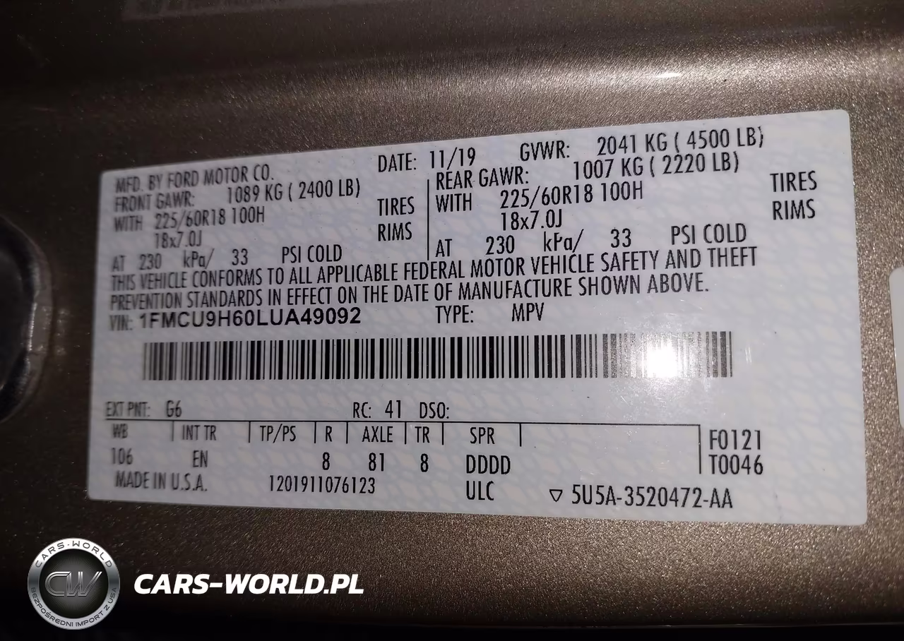 2020 Ford Escape Sel VIN:1FMCU9H60LUA49092 - 9