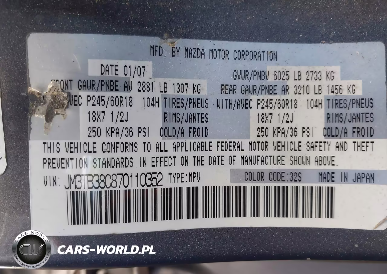 2007 Mazda Cx-9 Sport VIN:JM3TB38C870110352 - 9