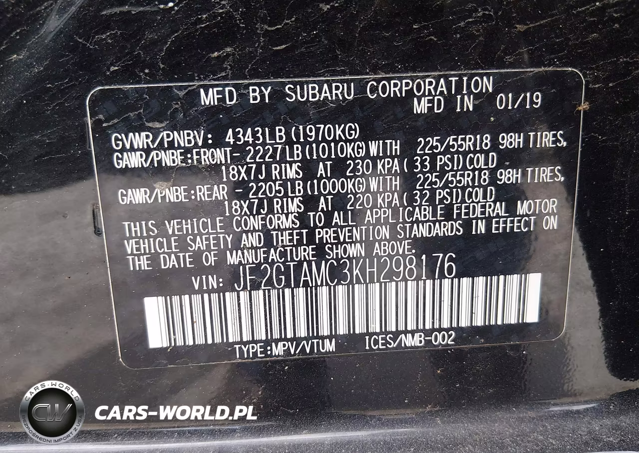 2019 Subaru Crosstrek 2.0I Limited VIN:JF2GTAMC3KH298176 - 9