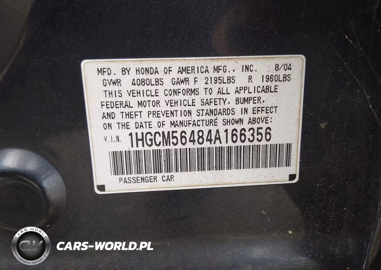 2004 Honda Accord Lx VIN:1HGCM56484A166356 - 9