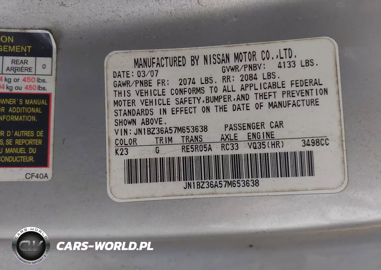 2007 Nissan 350Z Touring VIN:JN1BZ36A57M653638 - 9