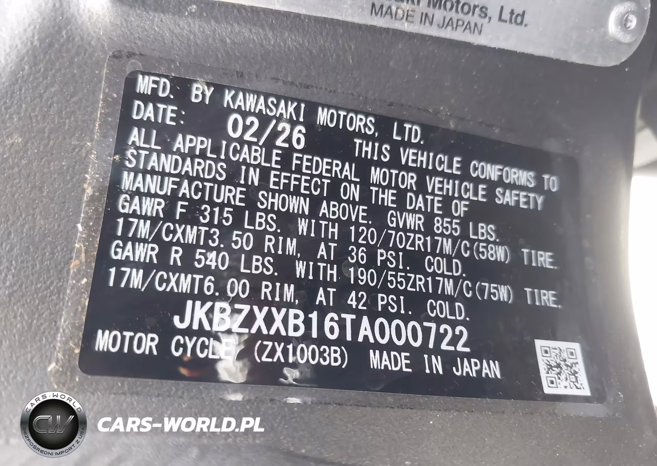 2026 Kawasaki Zx1000 VIN:JKBZXXB16TA000722 - 10