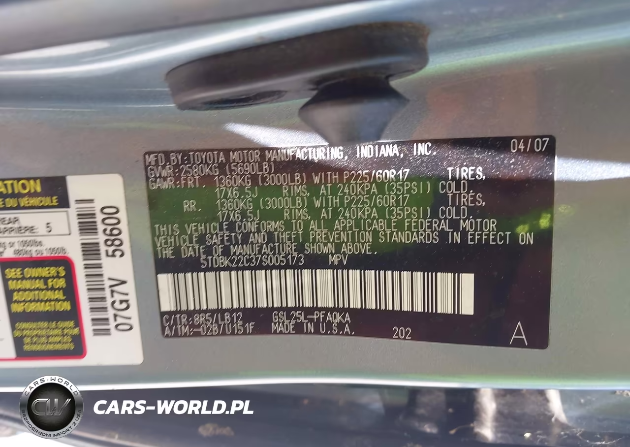 2007 Toyota Sienna Xle Limited VIN:5TDBK22C37S005173 - 9