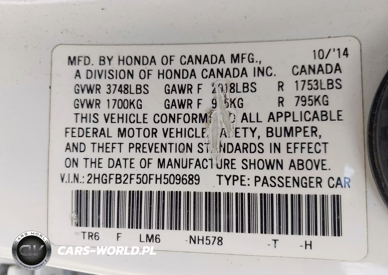 2015 Honda Civic Lx VIN:2HGFB2F50FH509689 - 9