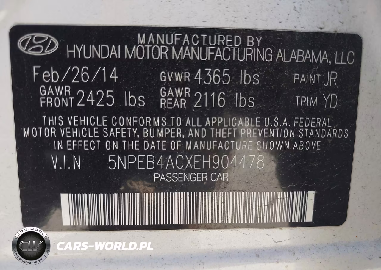 2014 Hyundai Sonata Gls VIN:5NPEB4ACXEH904478 - 9