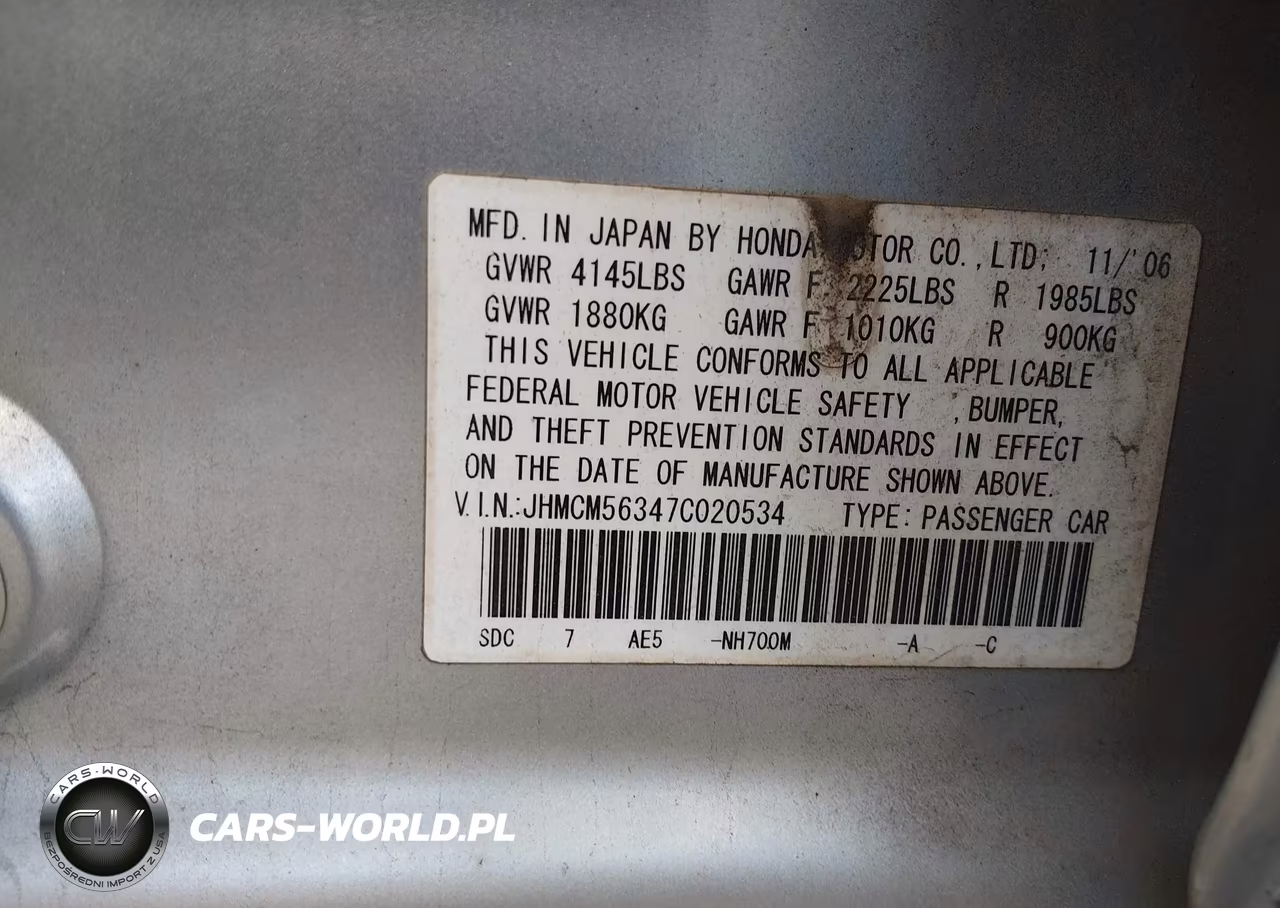 2007 Honda Accord 2.4 Se VIN:JHMCM56347C020534 - 9