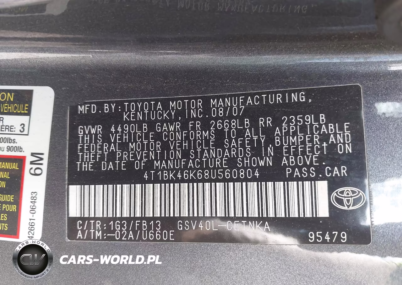 2008 Toyota Camry Le V6 VIN:4T1BK46K68U560804 - 9