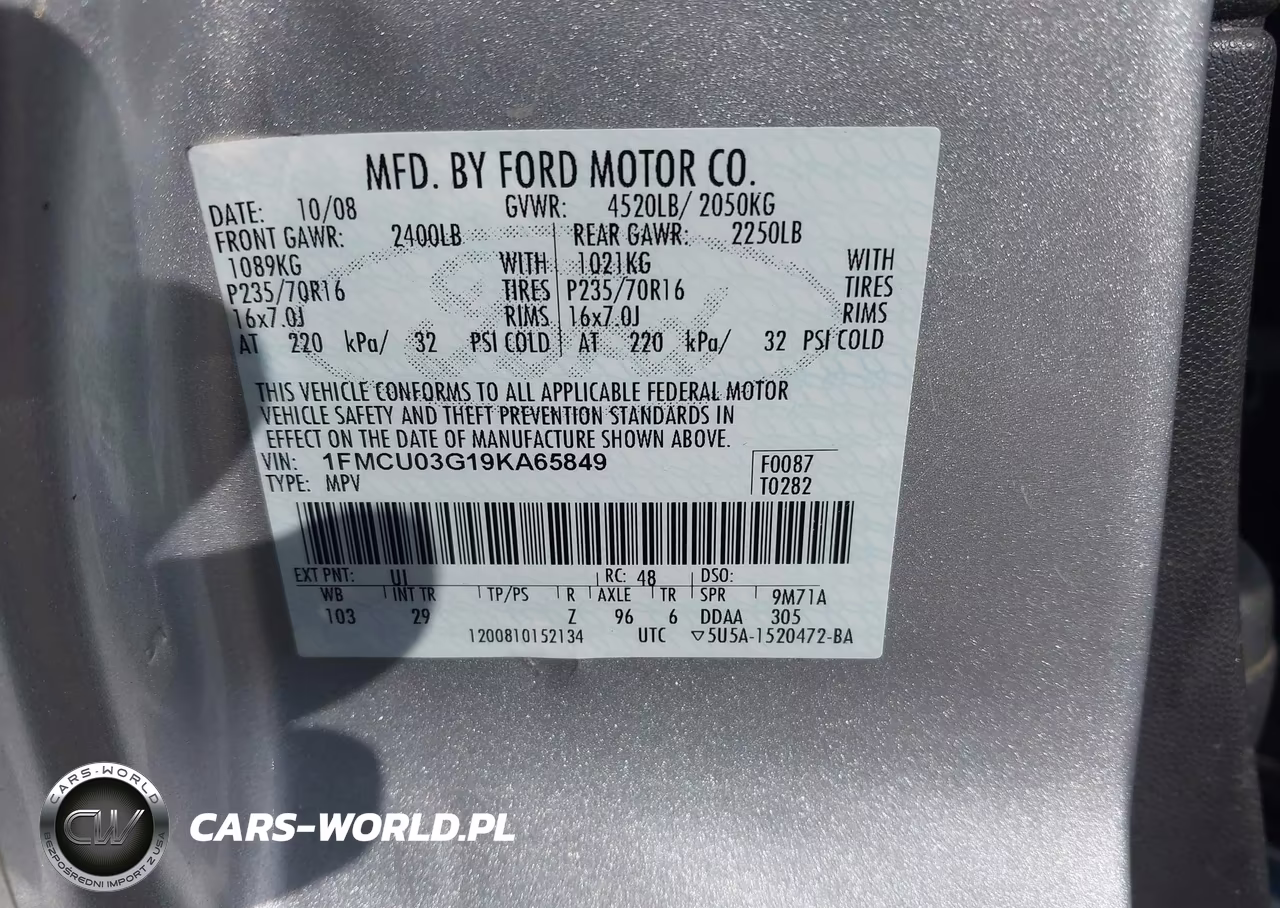2009 Ford Escape Xlt VIN:1FMCU03G19KA65849 - 9