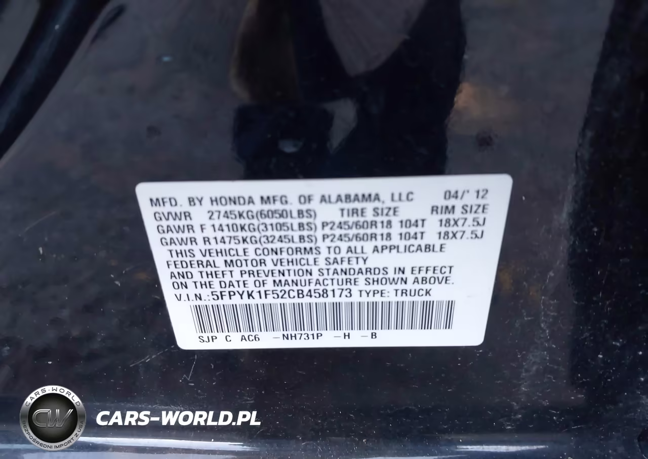 2012 Honda Ridgeline Rtl VIN:5FPYK1F52CB458173 - 9