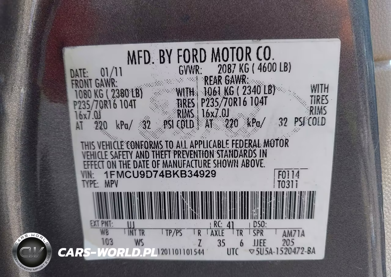 2011 Ford Escape Xlt VIN:1FMCU9D74BKB34929 - 9