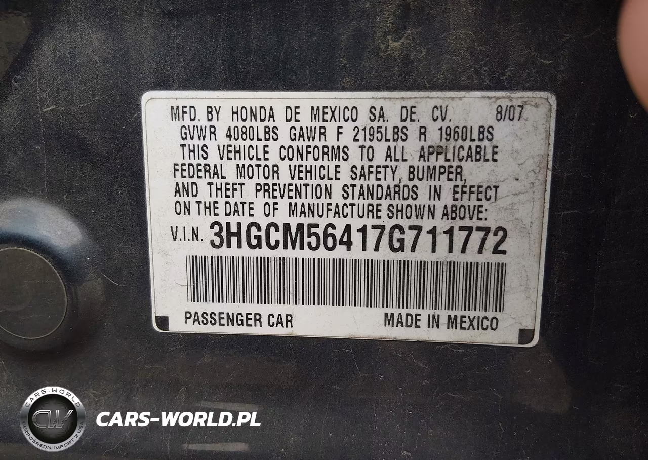 2007 Honda Accord 2.4 Lx VIN:3HGCM56417G711772 - 9