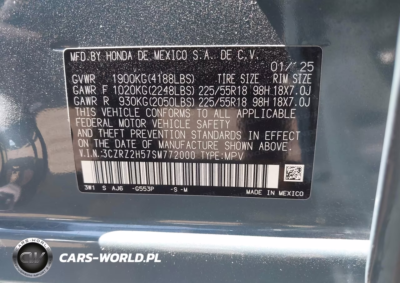 2025 Honda Hr-V Awd Sport VIN:3CZRZ2H57SM772000 - 9