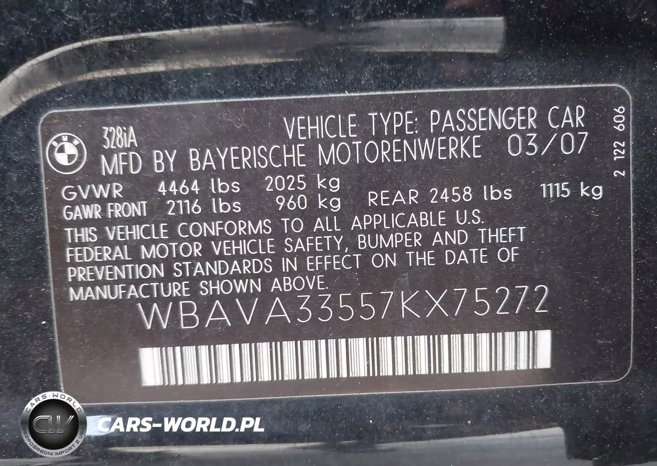 2007 BMW 328I VIN:WBAVA33557KX75272 - 9