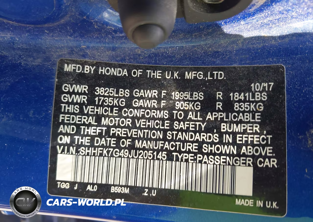 2018 Honda Civic Sport VIN:SHHFK7G49JU205145 - 9