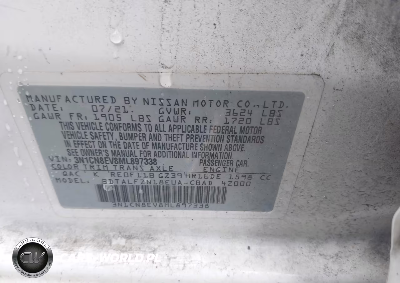 2021 Nissan Versa Sv Xtronic Cvt VIN:3N1CN8EV8ML897338 - 9