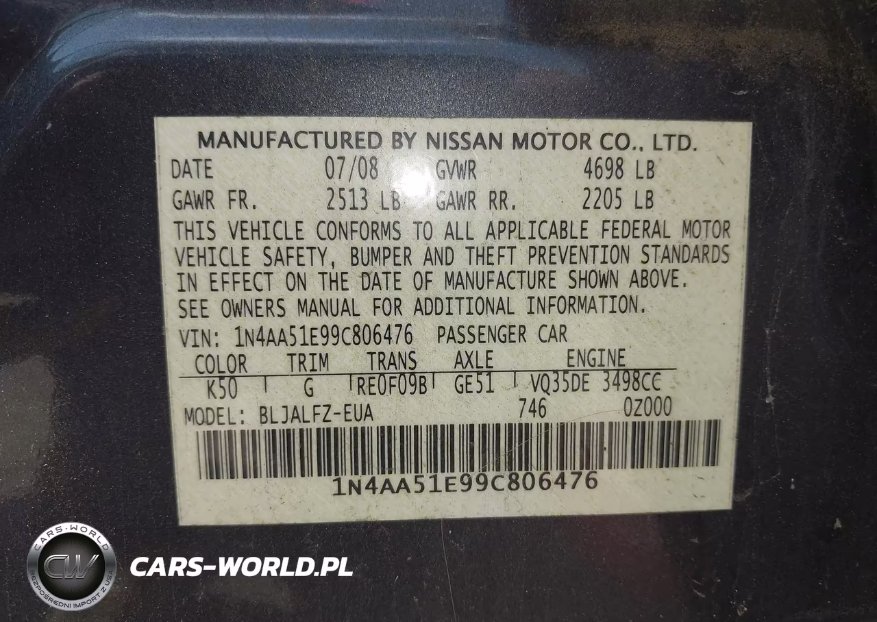 2009 Nissan Maxima 3.5 Sv VIN:1N4AA51E99C806476 - 9