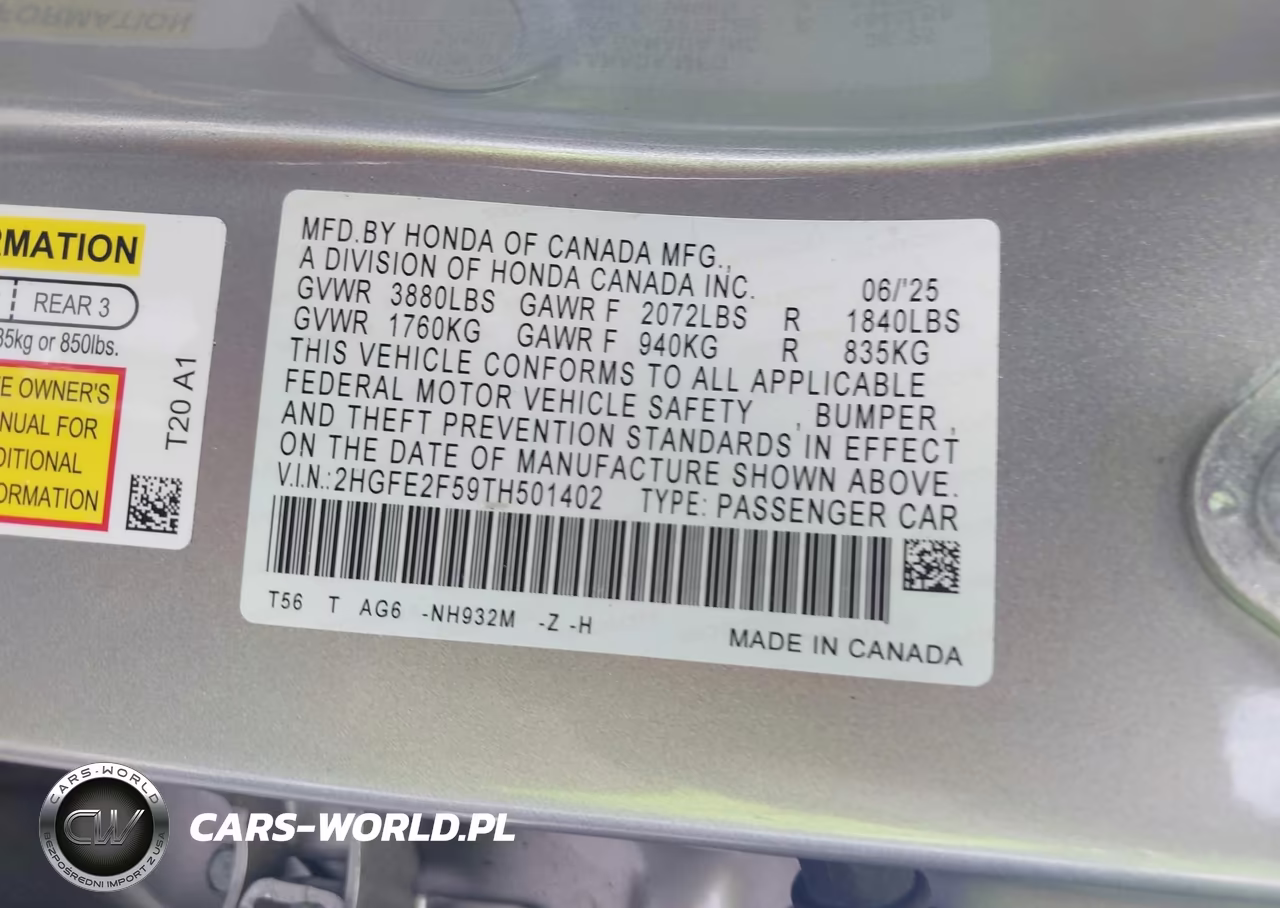 2026 Honda Civic Sport VIN:2HGFE2F59TH501402 - 9