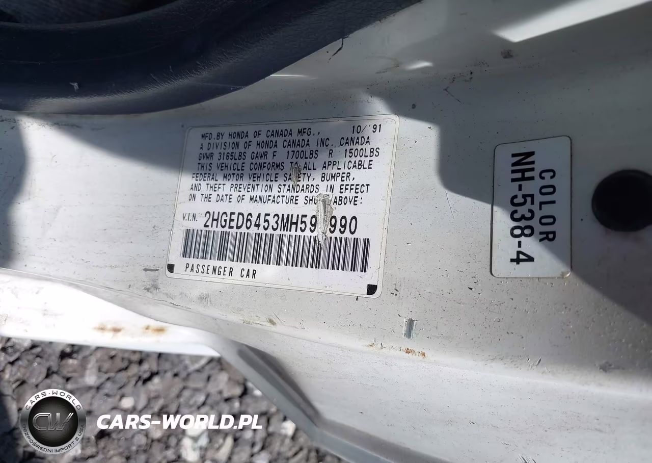 1991 Honda Civic Dx VIN:2HGED6453MH593990 - 9