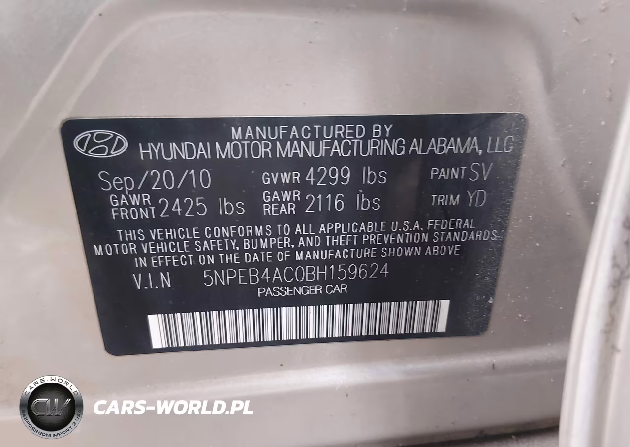 2011 Hyundai Sonata Gls VIN:5NPEB4AC0BH159624 - 9