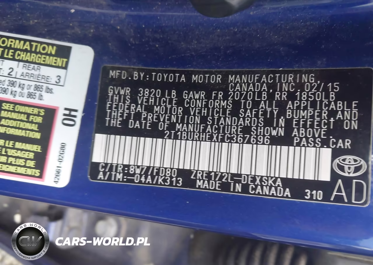 2015 Toyota Corolla S Plus VIN:2T1BURHEXFC367696 - 9