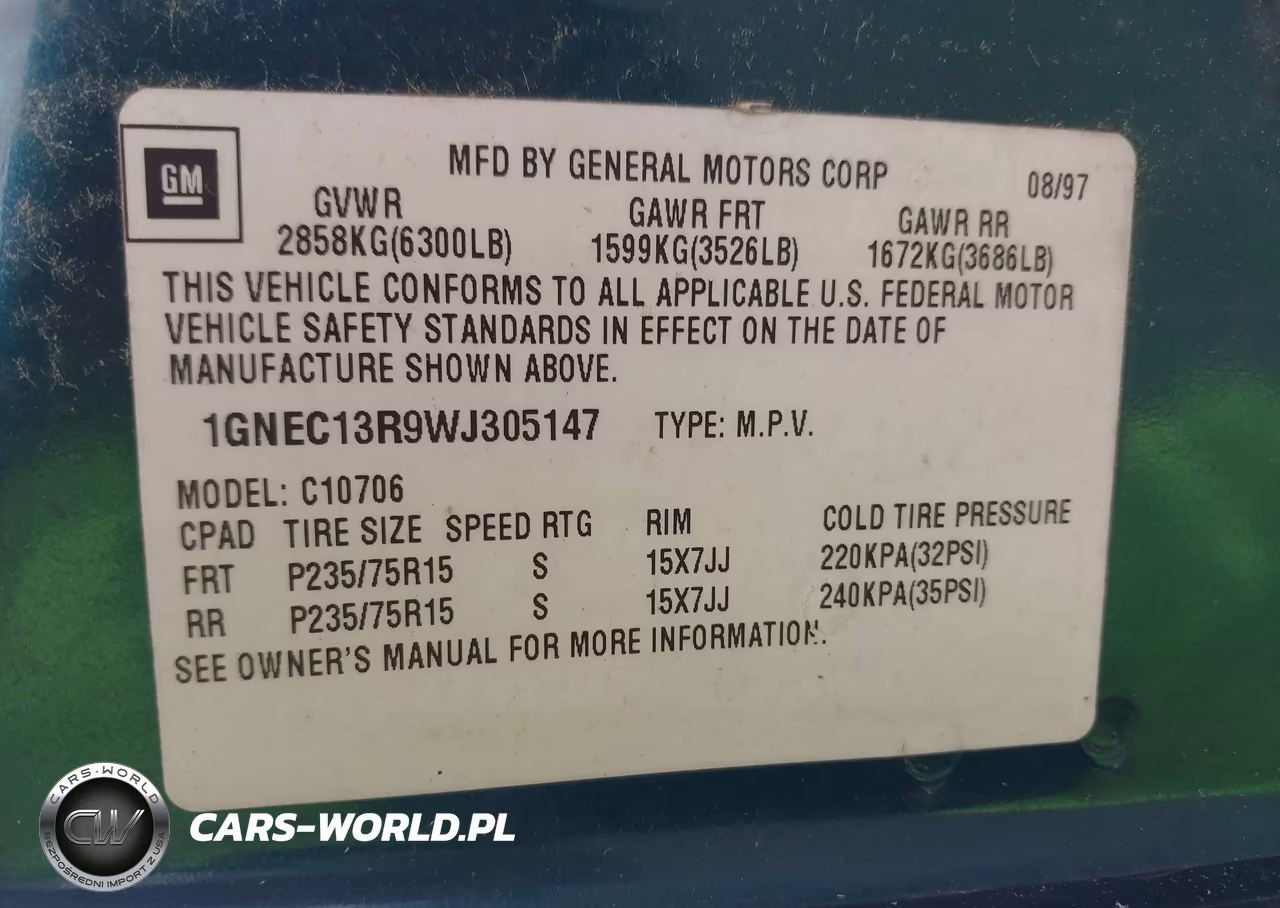 1998 Chevrolet Tahoe Ls VIN:1GNEC13R9WJ305147 - 9