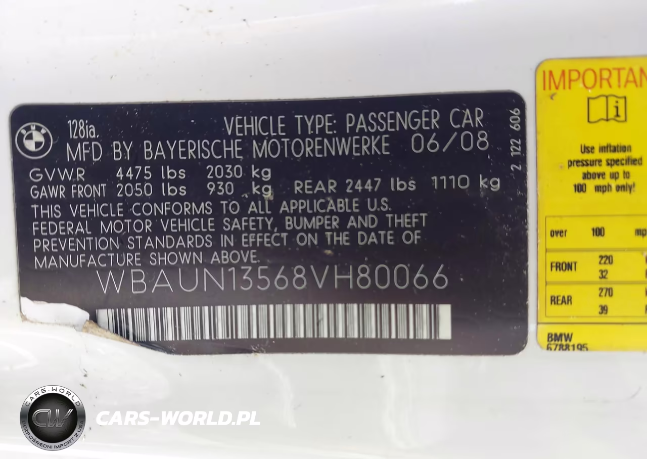 2008 BMW 128I VIN:WBAUN13568VH80066 - 9