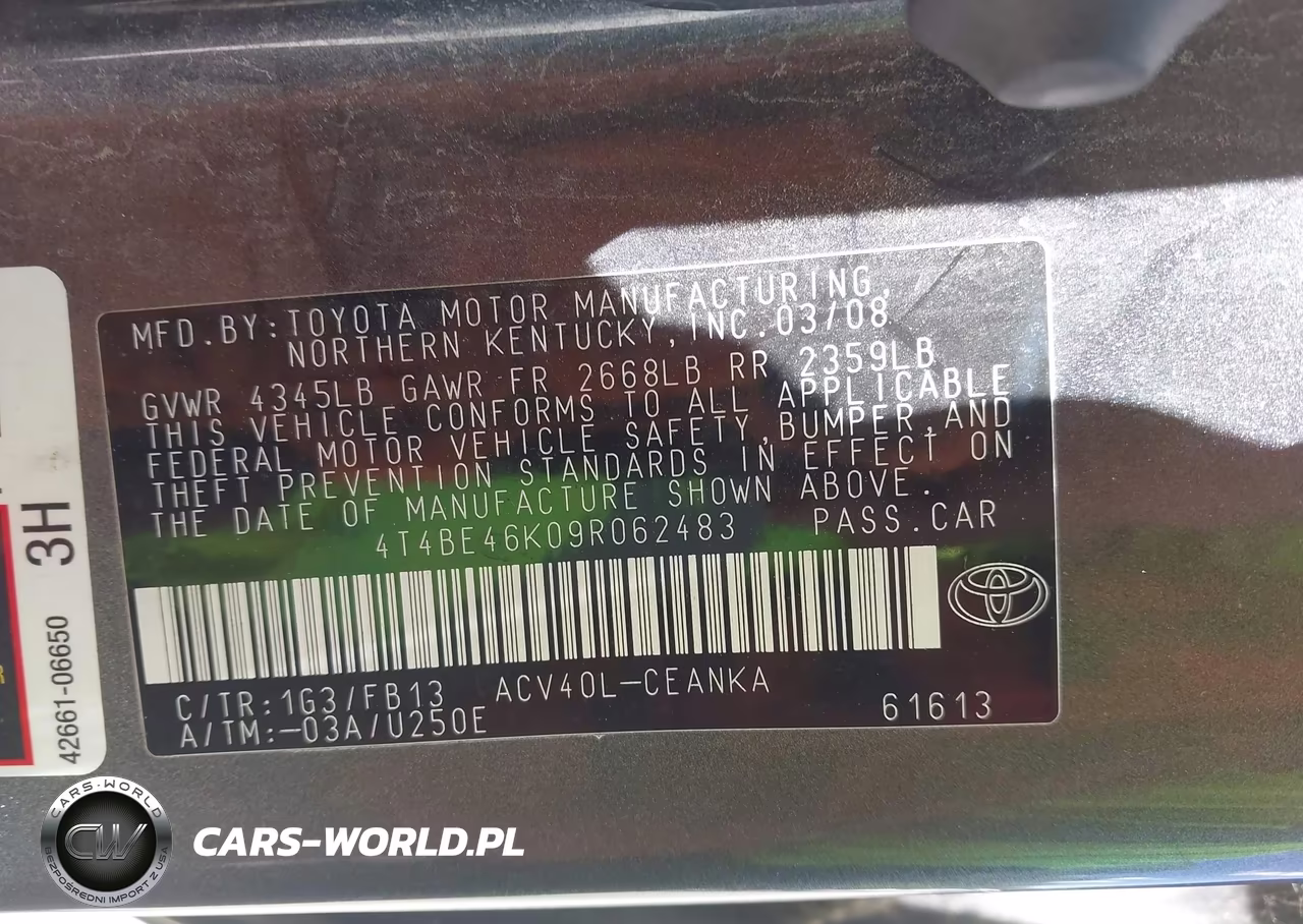 2009 Toyota Camry Le VIN:4T4BE46K09R062483 - 9