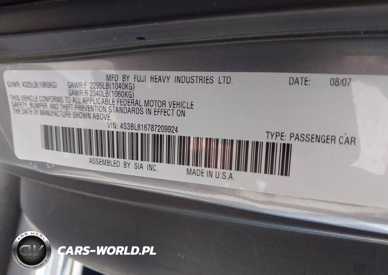 2008 Subaru Legacy 2.5I VIN:4S3BL616787209924 - 9