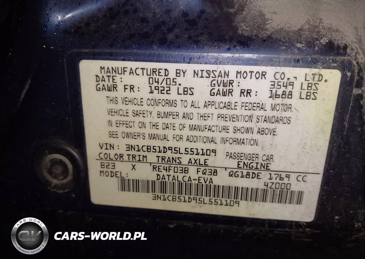 2005 Nissan Sentra 1.8 VIN:3N1CB51D95L551109 - 9