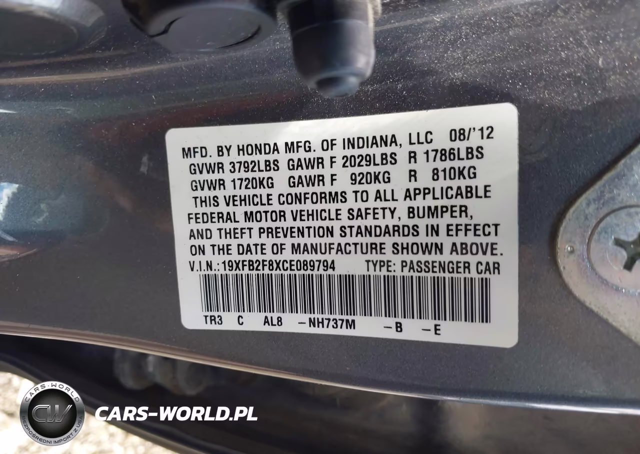 2012 Honda Civic Ex VIN:19XFB2F8XCE089794 - 9