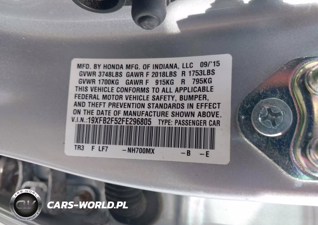 2015 Honda Civic Lx VIN:19XFB2F52FE296805 - 9