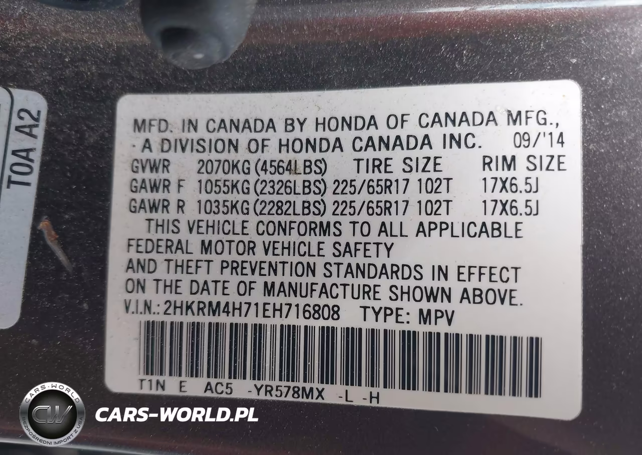 2014 Honda Cr-V Ex-L VIN:2HKRM4H71EH716808 - 9