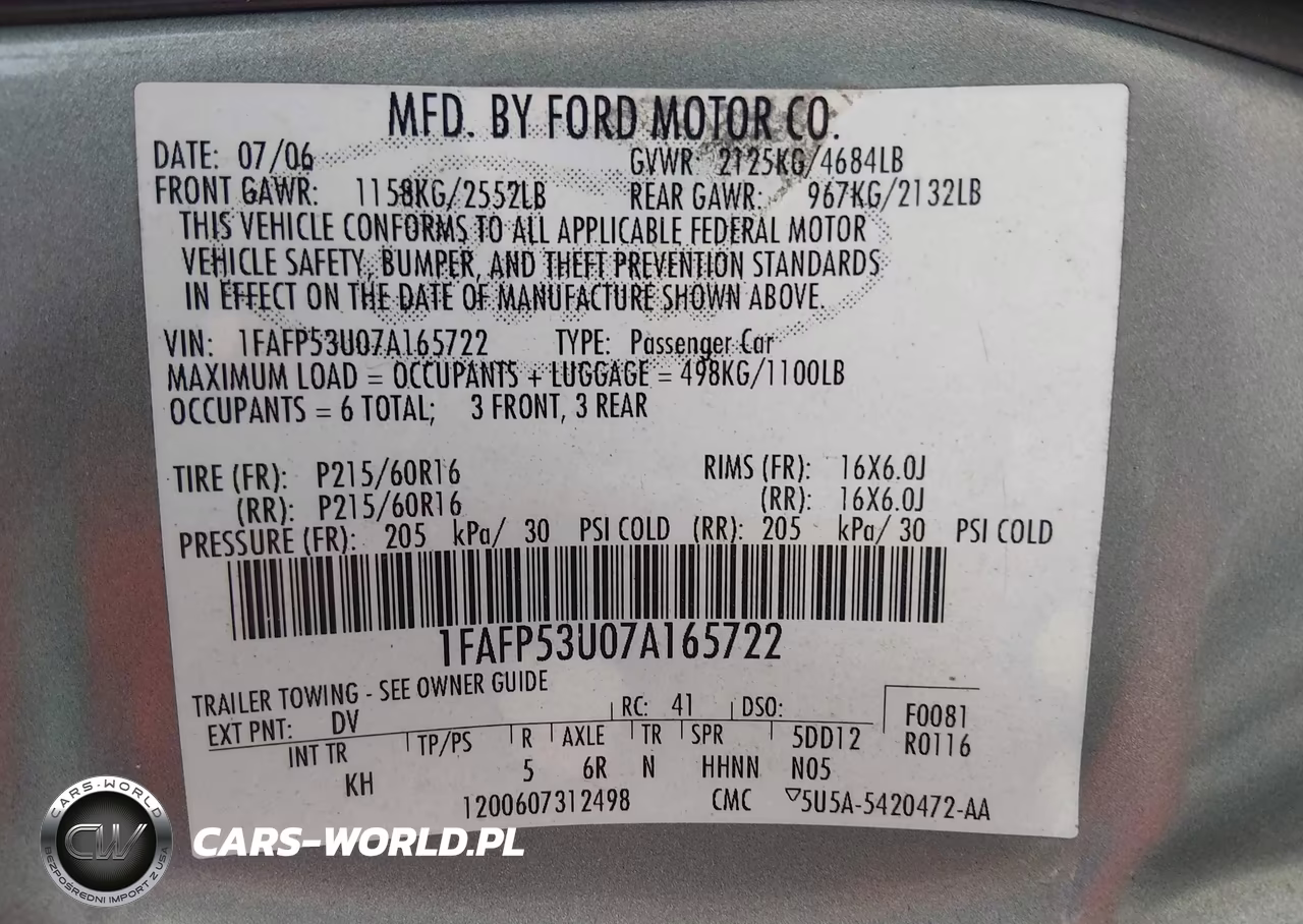 2007 Ford Taurus Se VIN:1FAFP53U07A165722 - 9