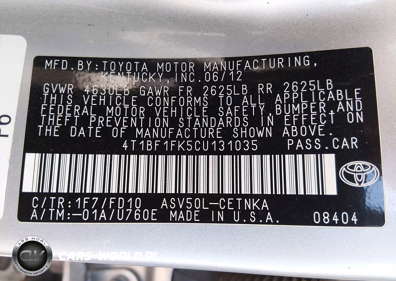 2012 Toyota Camry Le VIN:4T1BF1FK5CU131035 - 9