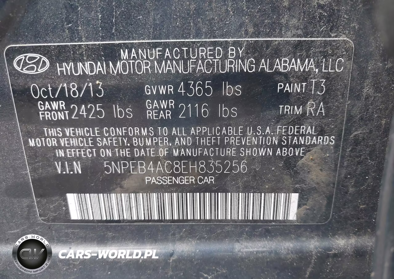 2014 Hyundai Sonata Gls VIN:5NPEB4AC8EH835256 - 9