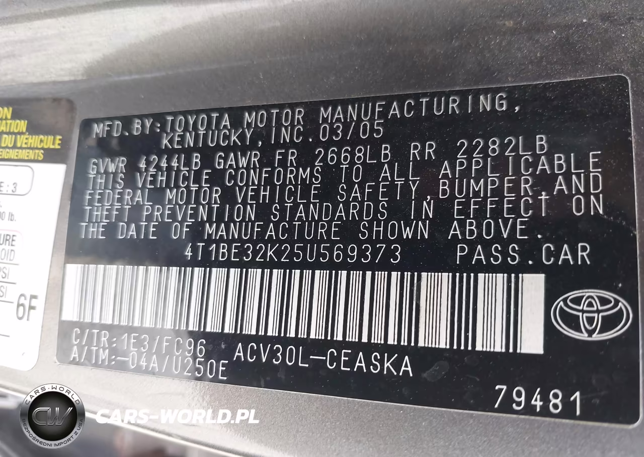 2005 Toyota Camry Se VIN:4T1BE32K25U569373 - 9