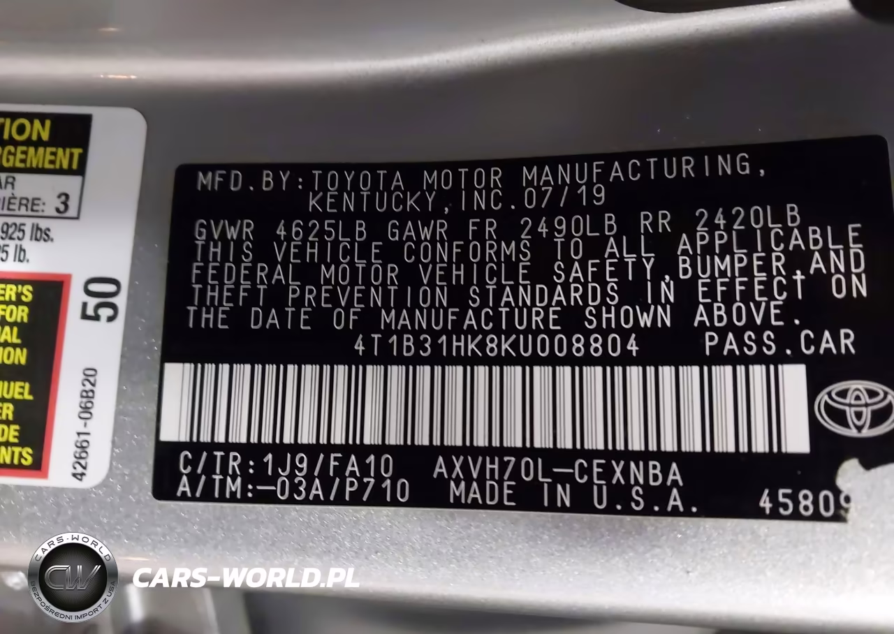 2019 Toyota Camry Hybrid Le VIN:4T1B31HK8KU008804 - 9